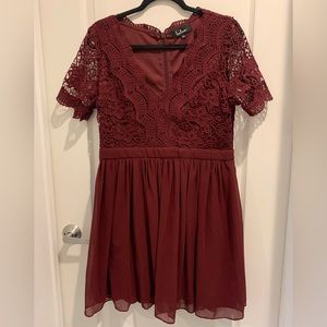 Lulu’s Womens Large Angel Disguise Burgundy Scalloped Lace Skater Dress Coctail